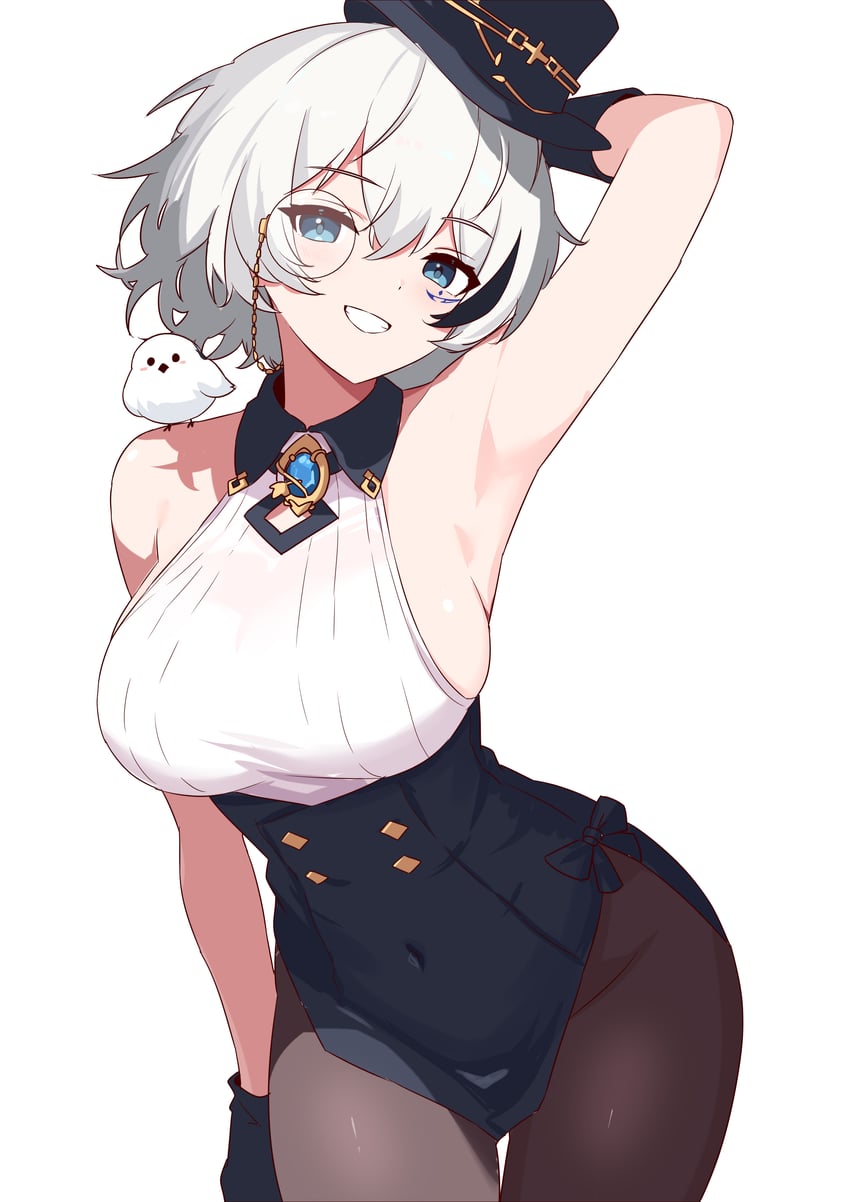 二次元插画 肩上的动物 举手 腋下 露肩 鸟