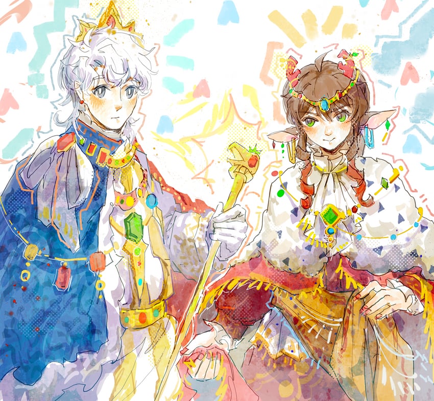 原创 1名男孩 1名女孩 蓝色披风 蓝眼 脸红