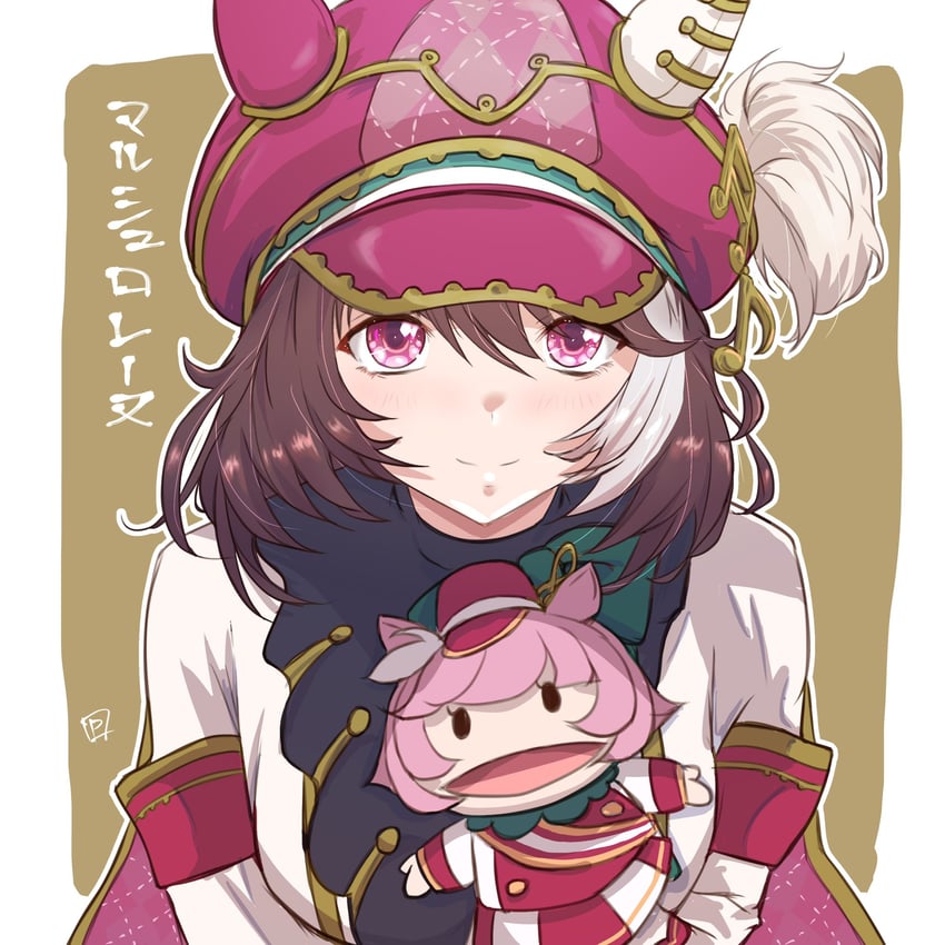 赛马娘、玛奇罗琳 (赛马) (赛马娘)、洛林进行曲 (赛马娘) 1名女孩 乳房 棕色背景 棕发 闭嘴
