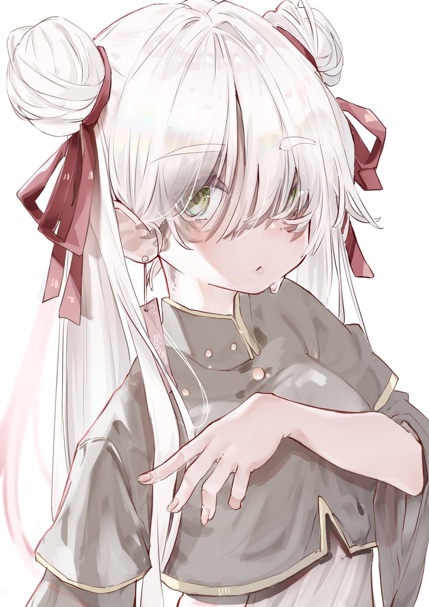 原创 1名女孩 黑色小披肩 小披肩 躯干截断 双团子头