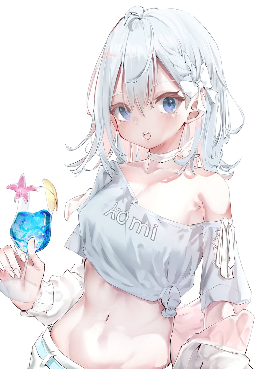 原创 1名女孩 呆毛 蓝眼 蝴蝶结 项圈