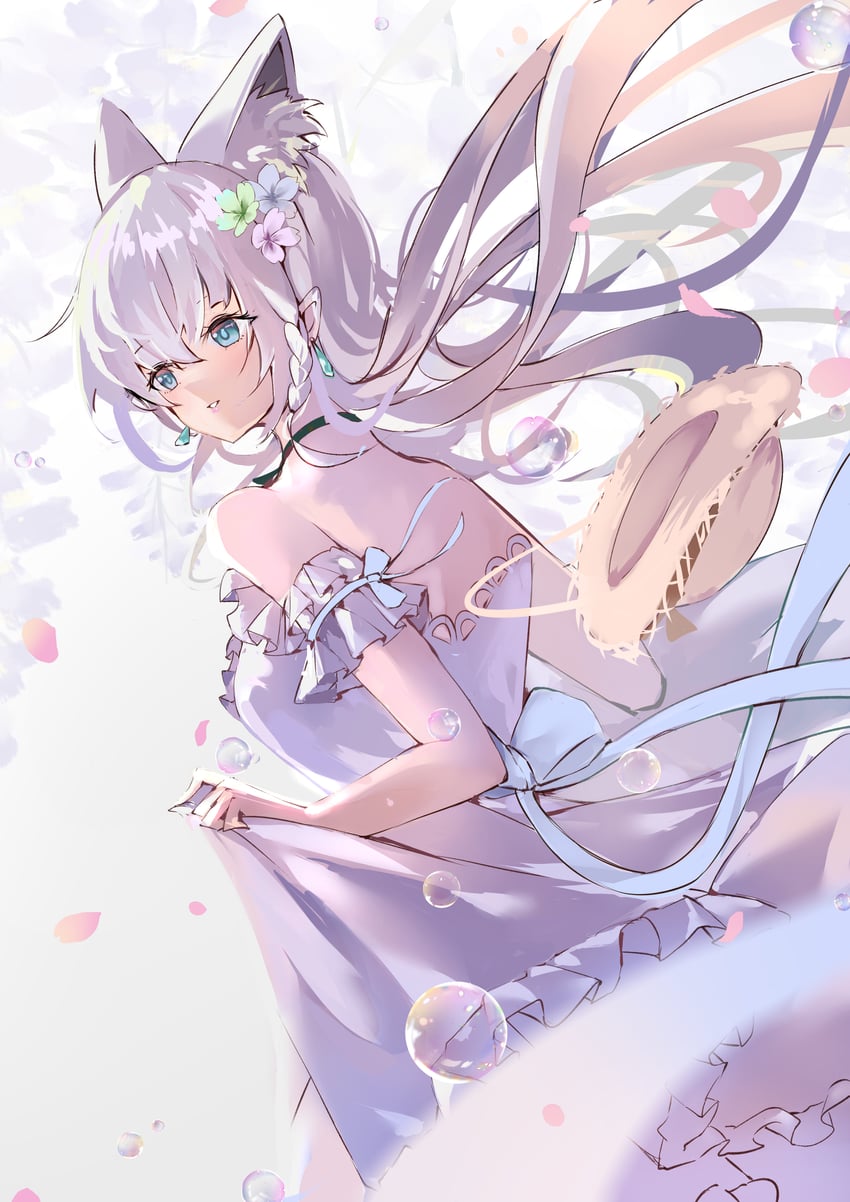 Hololive、白上吹雪 1名女孩 兽耳毛 兽耳 辫子 掀起衣服
