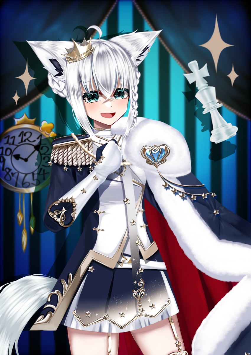Hololive、白上吹雪、白上吹雪 (FBKingdom) 1名女孩 呆毛 兽耳毛 兽耳 蓝色披风