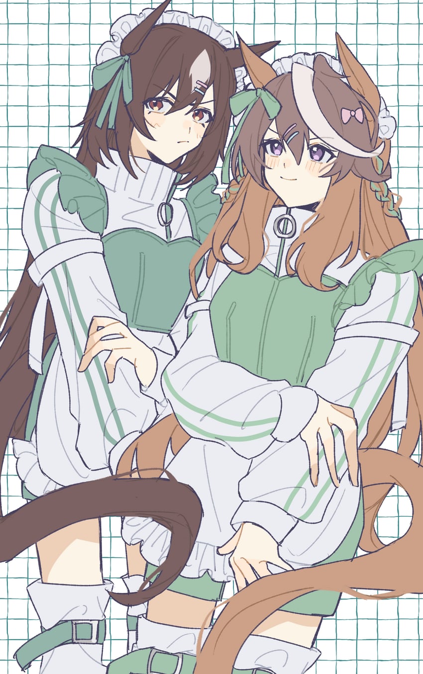 赛马娘、天狼星象征(赛马娘)、鲁道夫象征 (赛马娘) 替换服装 兽耳 围裙 脸红 蝴蝶结