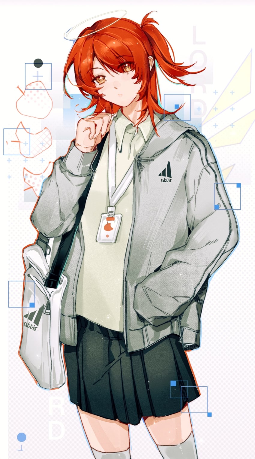明日方舟、能天使 (明日方舟) 1名女孩 替换服装 包 黑色裙子 有领衬衫