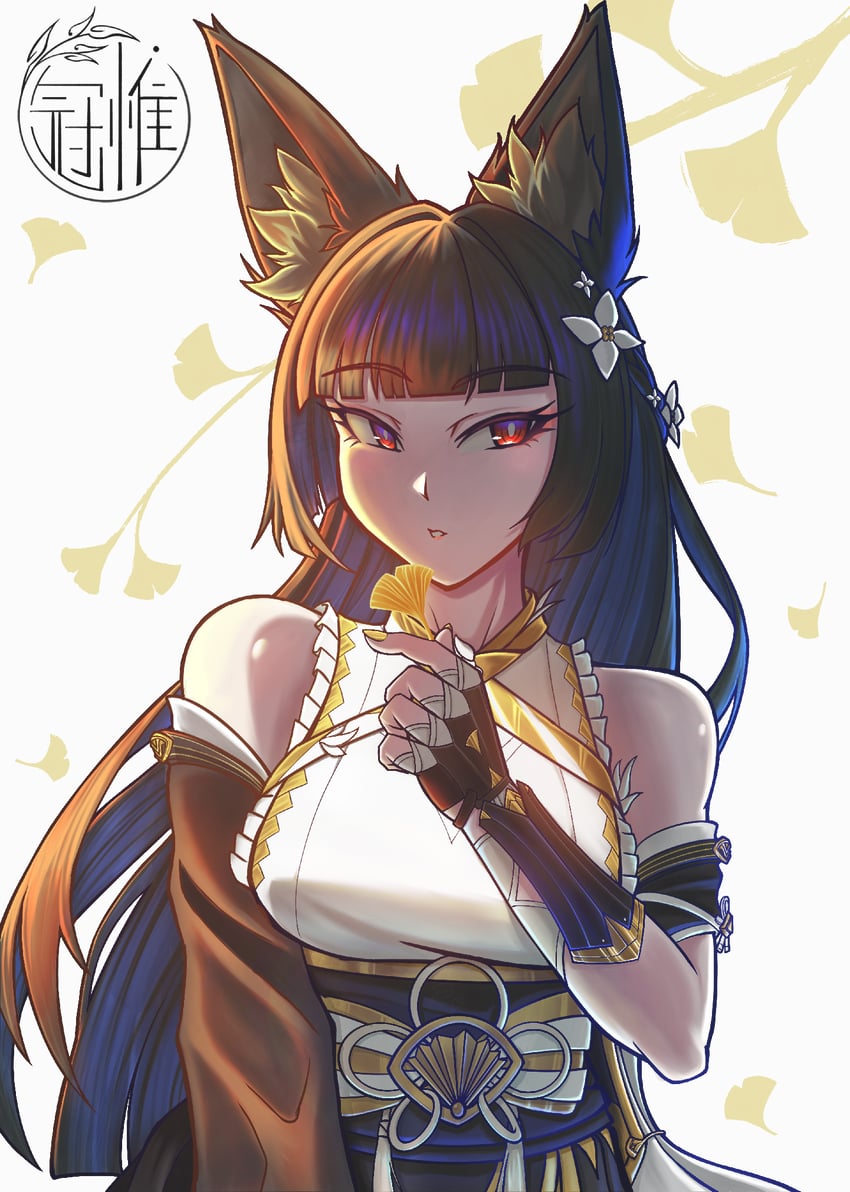 绝区零、星见雅、星见雅 (端庄之花) 1名女孩 兽耳 露肩 黑发 乳房
