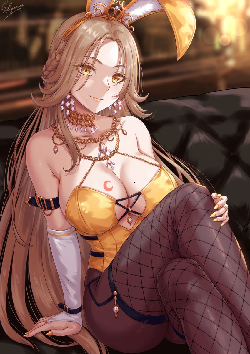 原创 1名女孩 兽耳 露肩 金发 脸红