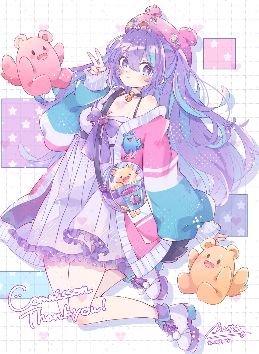 二次元插画 1名女孩 露肩 脸红 闭嘴 有日期
