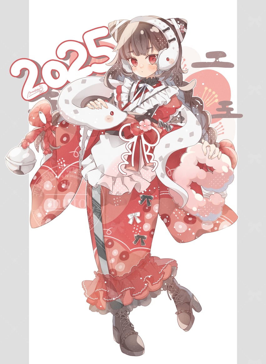 原创 1名女孩 2025年 围裙 脸红 靴子