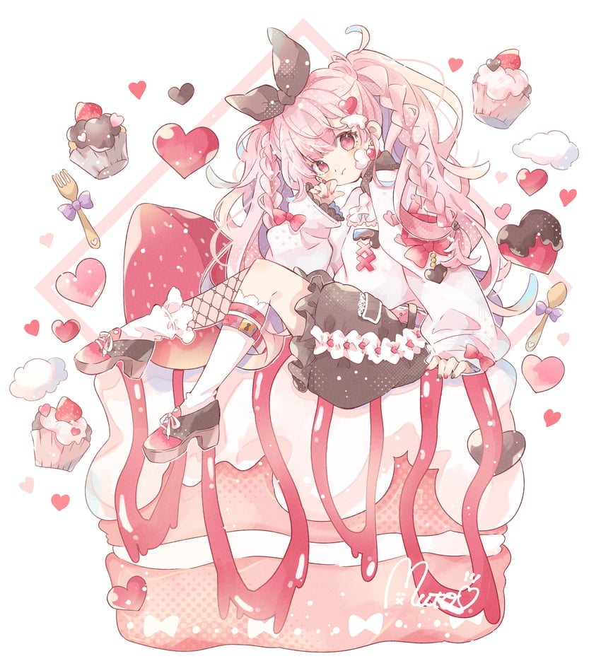 原创 1名女孩 不对称腿部穿着 黑袜 脸红 蝴蝶结