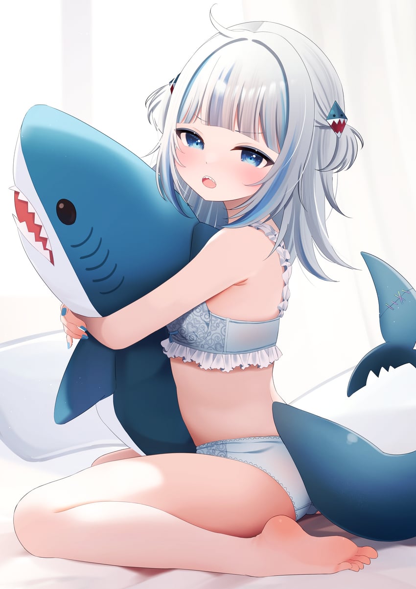 Hololive、Hololive英语、噶呜·古拉 1名女孩 腋窝褶皱 裸腿 赤脚 蓝眼