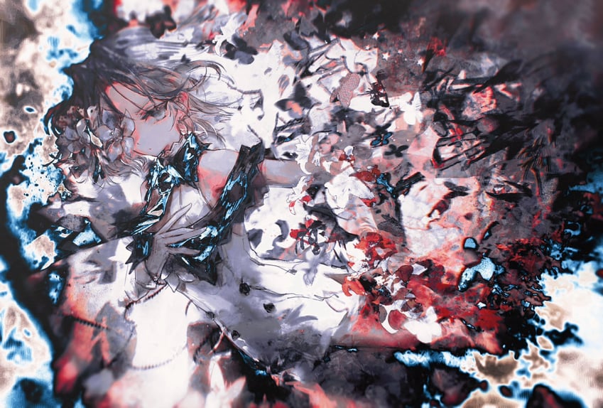 韵律源点 Arcaea、沙耶 (Arcaea) 1名女孩 水色瞳 水色发 露肩 黑色领带