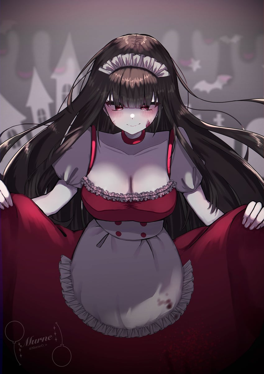 原创 1名女孩 围裙 作者名 黑发 脸红
