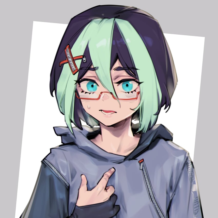 原创、aiko (phantom cross) 1名女孩 黑发 脸红 绿眼 灰色背景