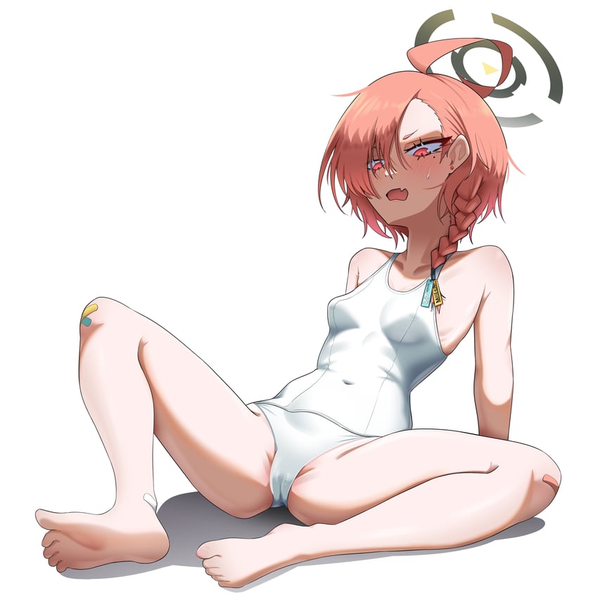 蔚蓝档案、美甘宁瑠 (蔚蓝档案) 1名女孩 呆毛 创可贴 膝盖上的创可贴 腿上的创可贴