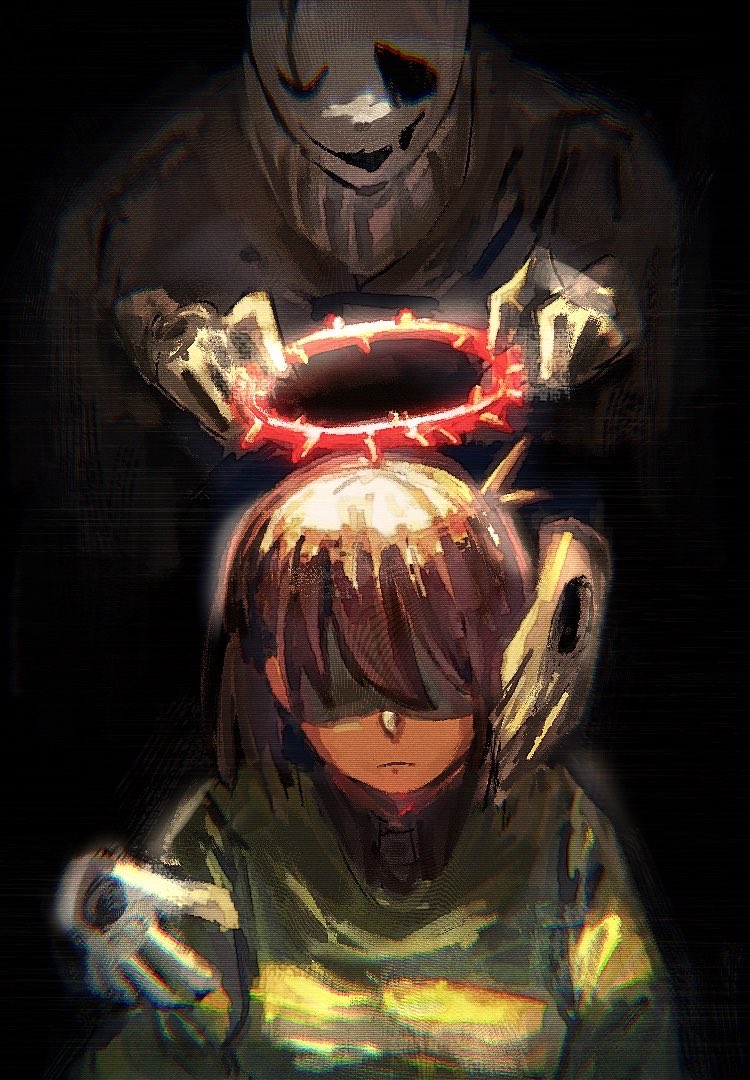 三角符文、Undertale/Deltarune、Kris (Deltarune) 1名男孩 1个其他角色 黑色背景 棕发 绿衬衫