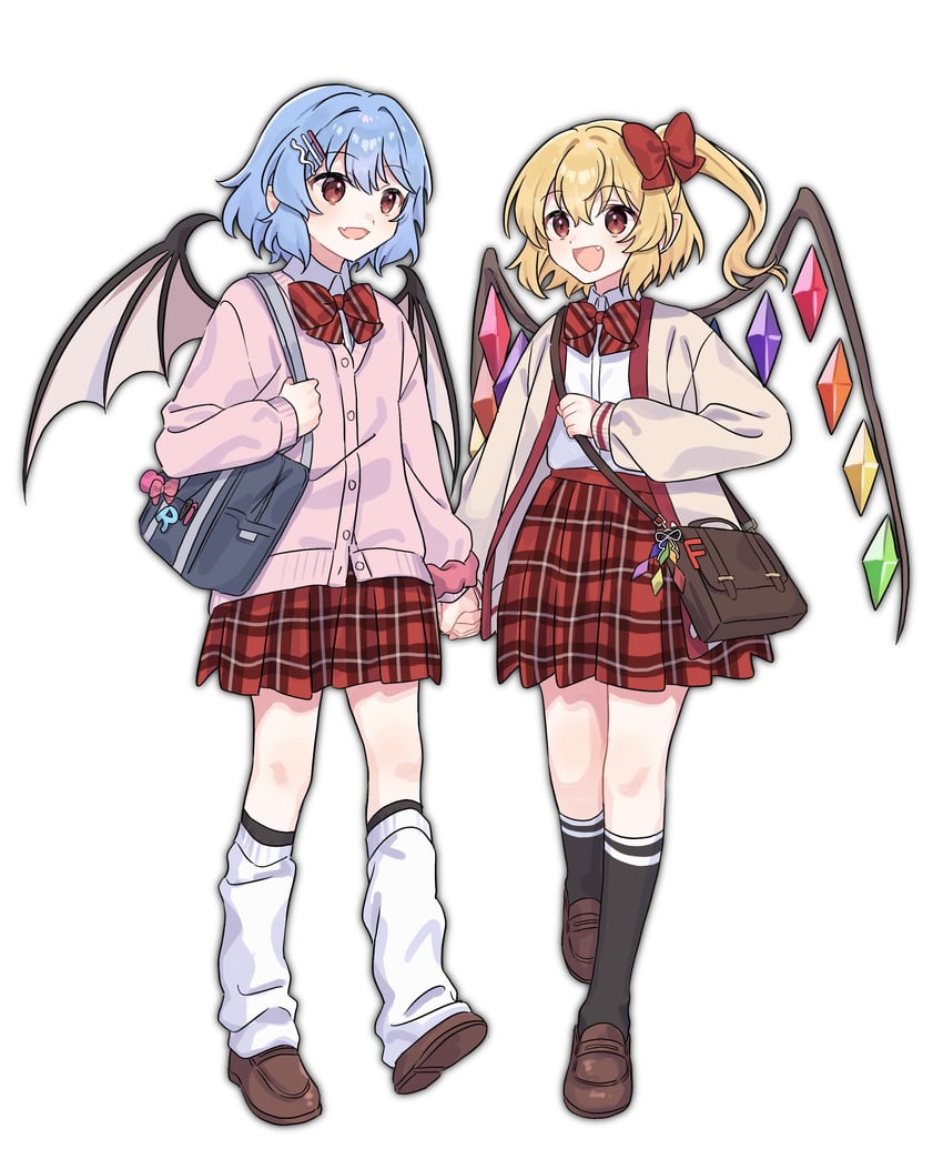 东方Project、芙兰朵露·斯卡蕾特、蕾米莉亚·斯卡蕾特 2名女孩 替换服装 包 蓝色包包 蝴蝶结