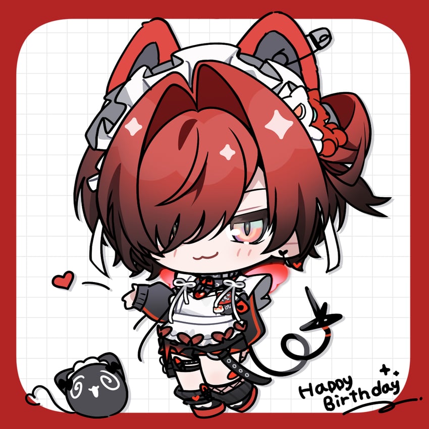 HOLOSTARS、Holostars English、Machina X Flayon 1名男孩 猫脸笑 兽耳 围裙 黑色夹克