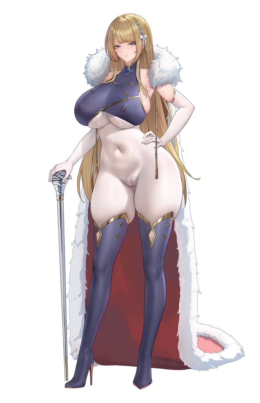 二次元插画 1名女孩 金发 蓝色靴子 脸红 紧身连体衣