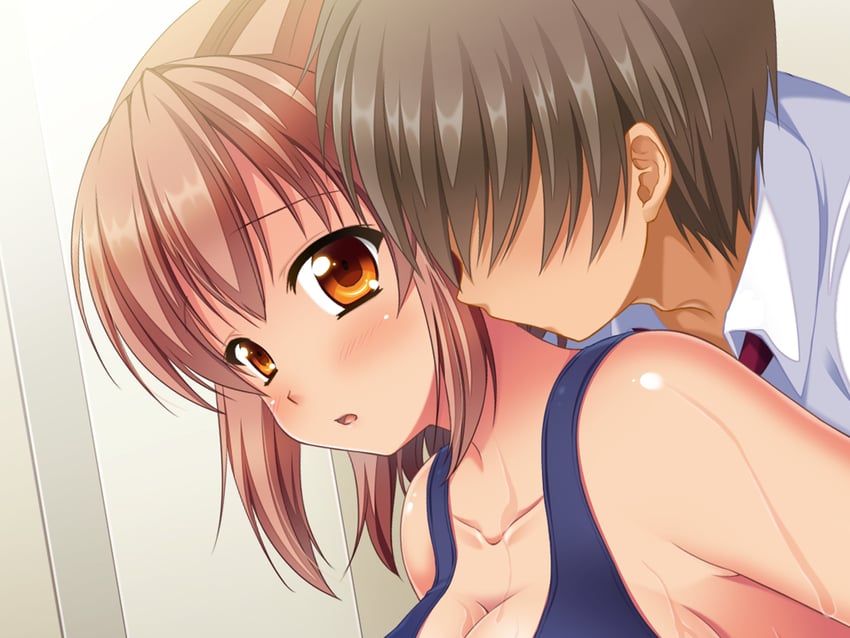 梦见颊！、toriumi hinata 1名男孩 1名女孩 蓝色连体泳衣 脸红 乳房