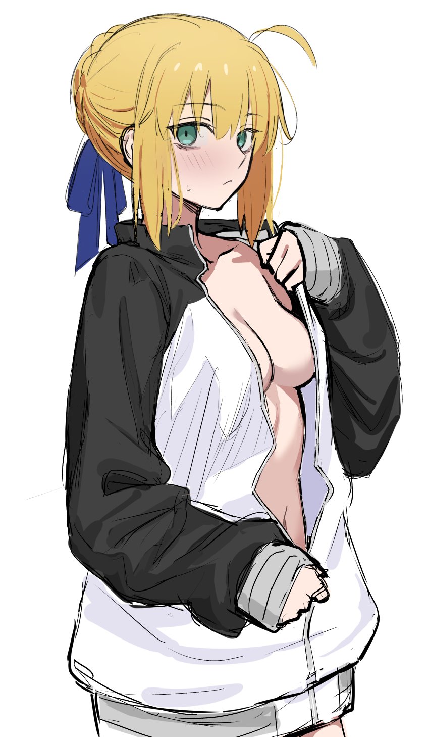 Fate/stay night、Fate系列、阿尔托莉雅·潘德拉贡 (Fate) 1名女孩 金发 脸红 乳房 绿眼