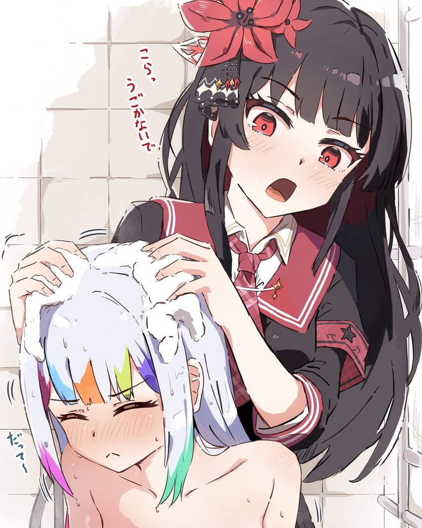 魔法少女的小镇审判、城崎露亚、二阶堂博 2名女孩 臂章 露肩 黑发 黑衬衫