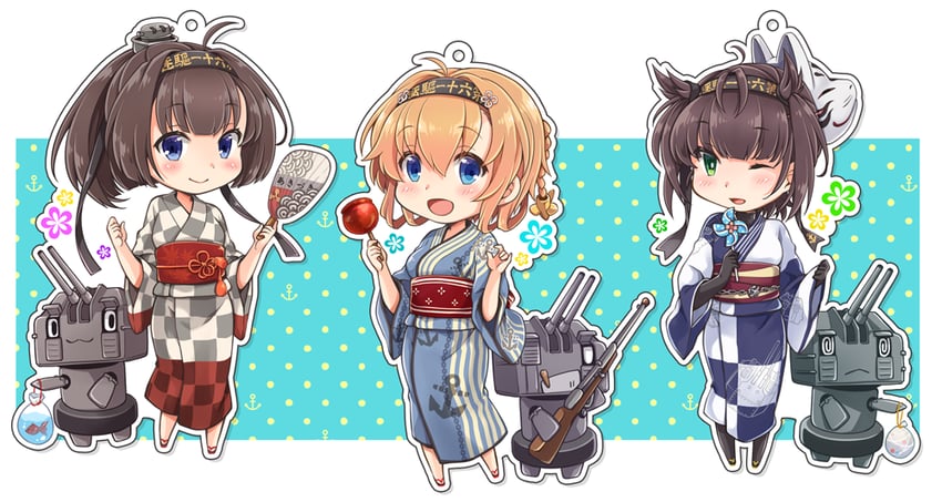 C92、舰队Collection、秋月 (舰娘) 3人女子 呆毛 包 袋装鱼 黑发