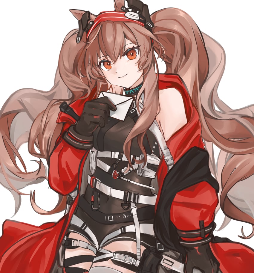 明日方舟、安洁莉娜 (明日方舟)、安洁莉娜 (质素访客) (明日方舟) 1名女孩 兽耳 腰带 黑色皮带 黑领