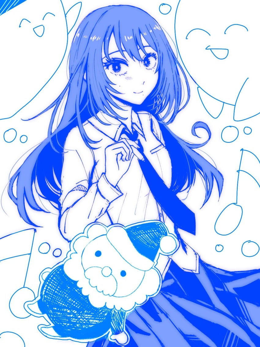 普通的轻音部、龟谷先生 1名女孩 蓝色主题 Q版 有领衬衫 看向观众