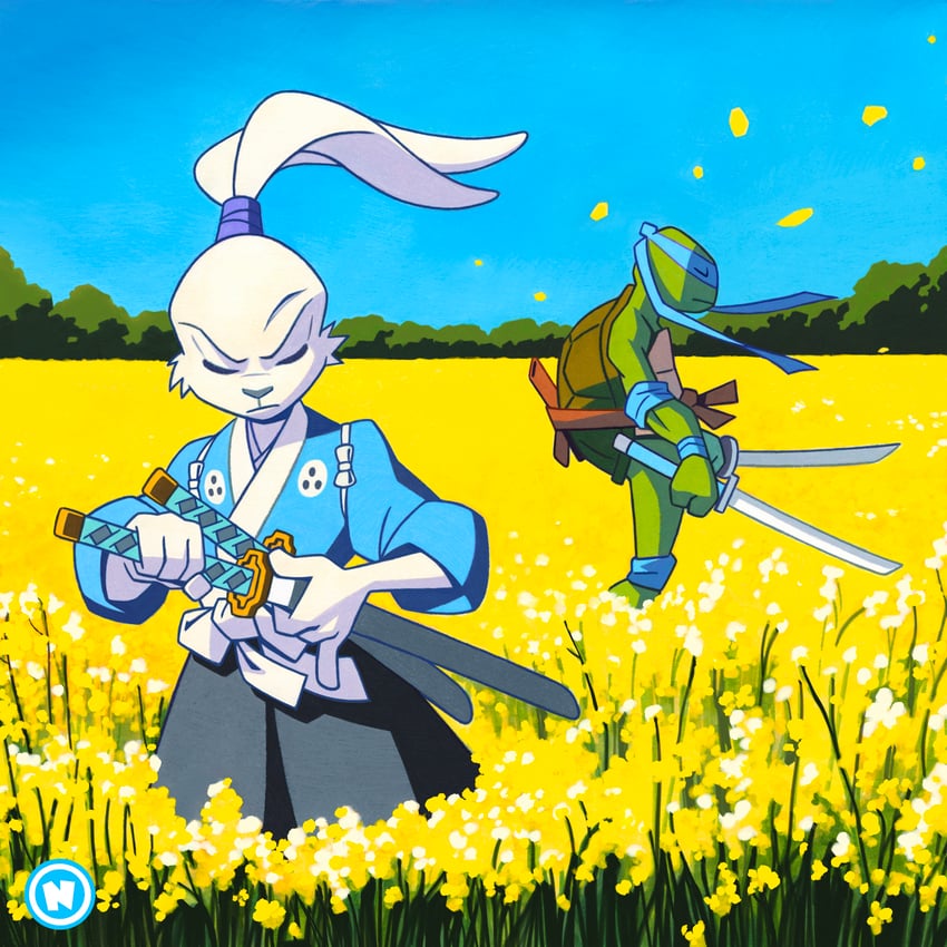 忍者神龟、usagi yojimbo、莱昂纳多 (忍者神龟) 兽耳 蓝天 闭眼 有色皮肤 联动