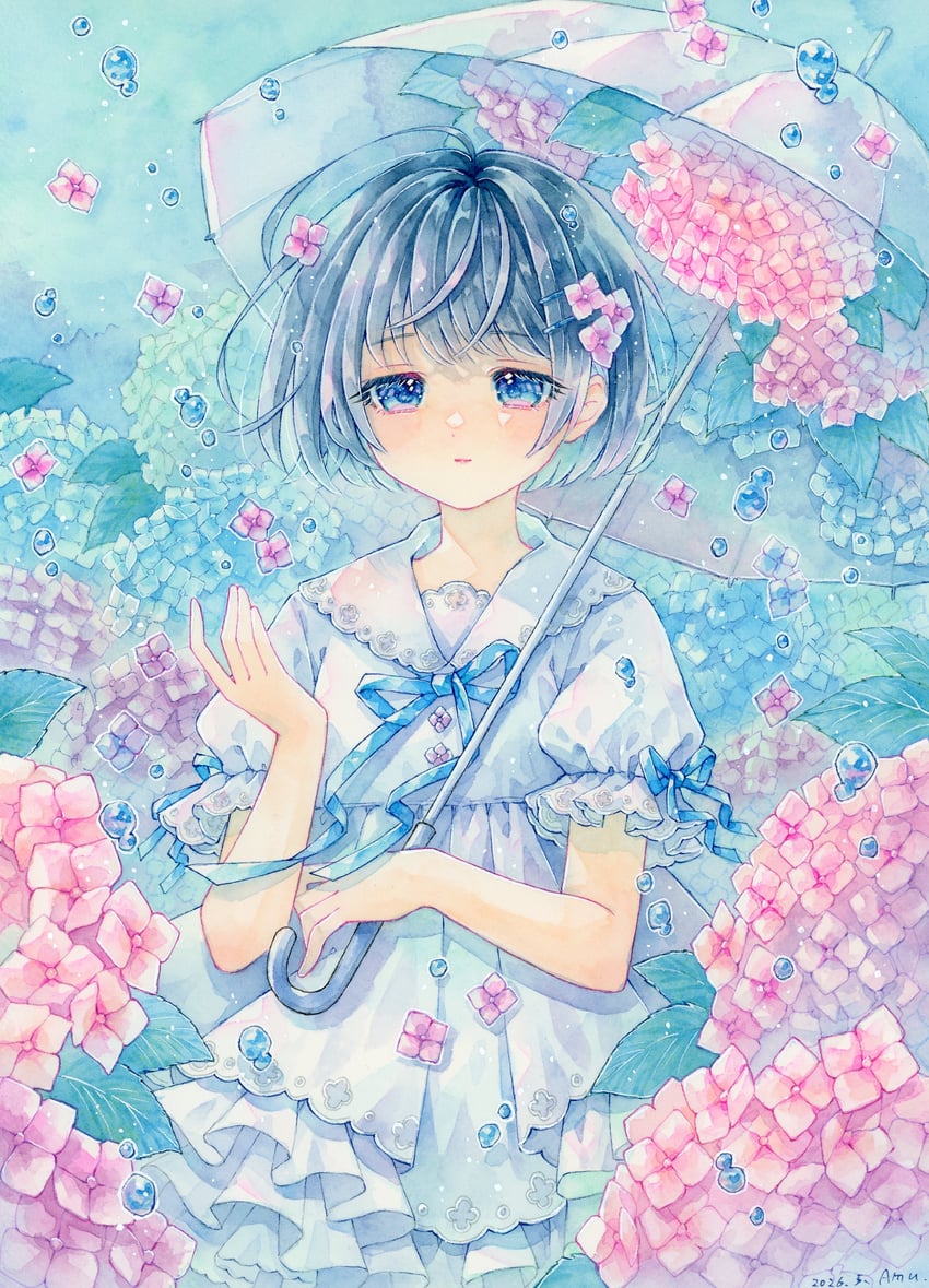 原创 1名女孩 作者名 蓝发 蓝色丝带 波波头