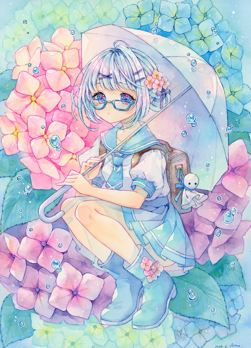 原创 1名女孩 作者名 蓝框眼镜 蓝眼 蓝色领带