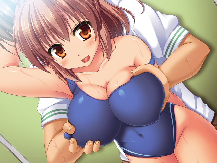 梦见颊！、toriumi hinata 1名男孩 1名女孩 举手 脸红 乳房