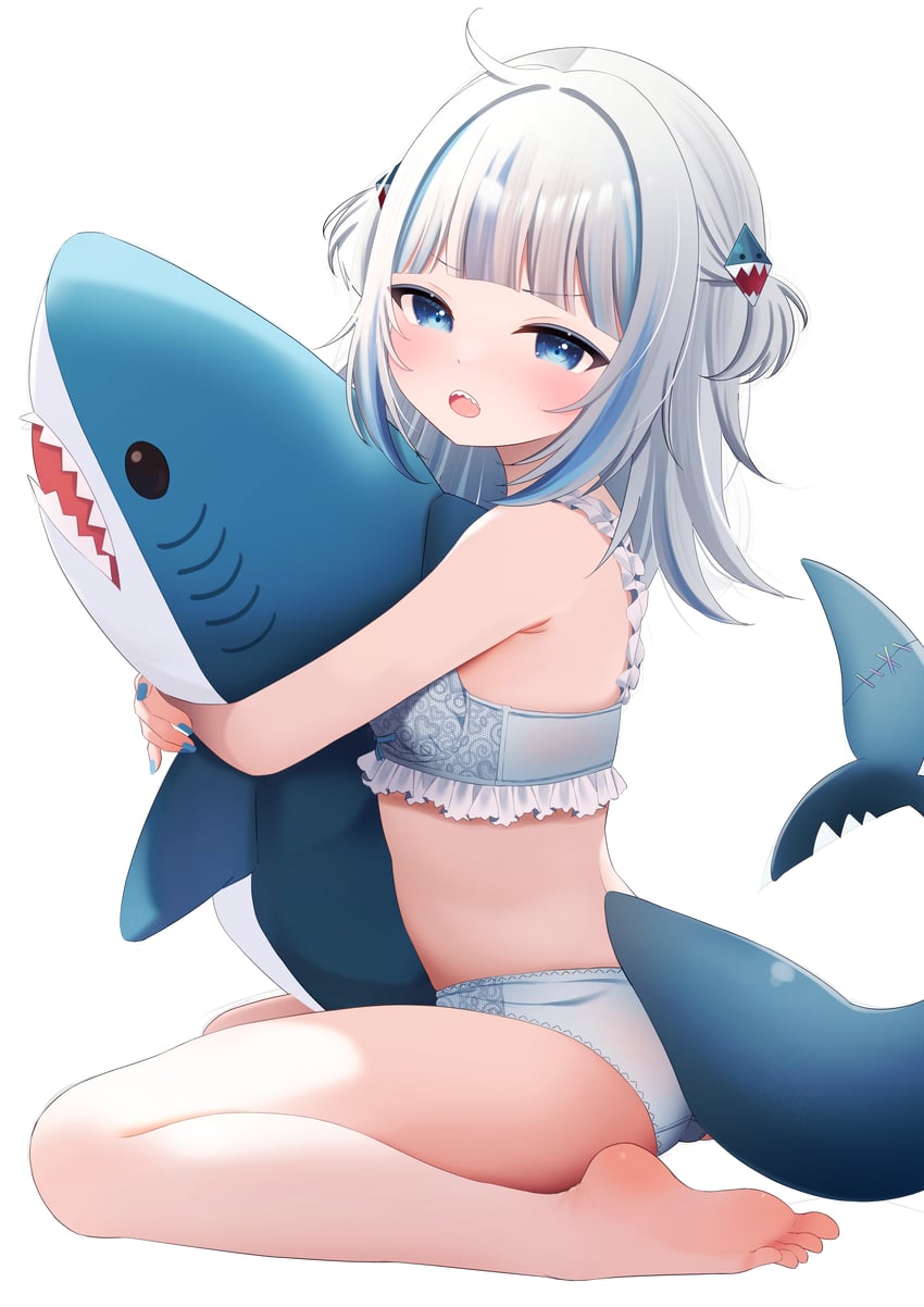 Hololive、Hololive英语、噶呜·古拉 1名女孩 腋窝褶皱 裸腿 赤脚 蓝眼