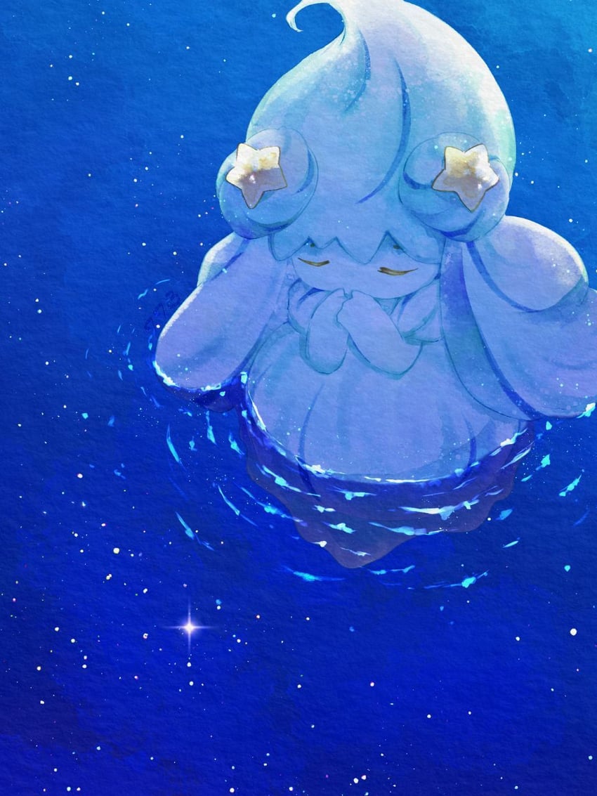 宝可梦、霜奶仙、霜奶仙（星星糖）(宝可梦) 举手 闭眼 捂住自己的嘴 俯视 无人类