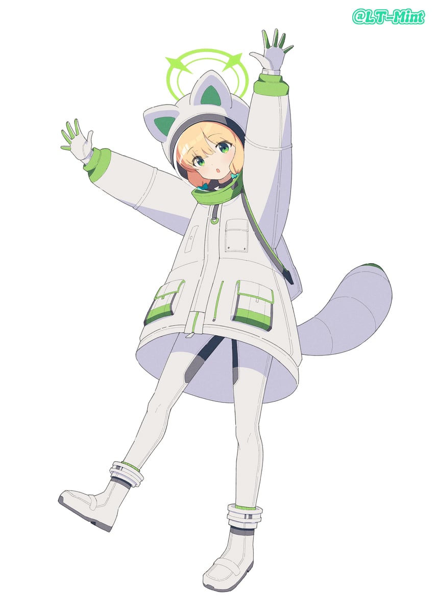蔚蓝档案、绿（武装）（碧蓝档案）、绿 (蔚蓝档案) 1名女孩 欢呼 兽耳头盔 兽耳 动物头盔