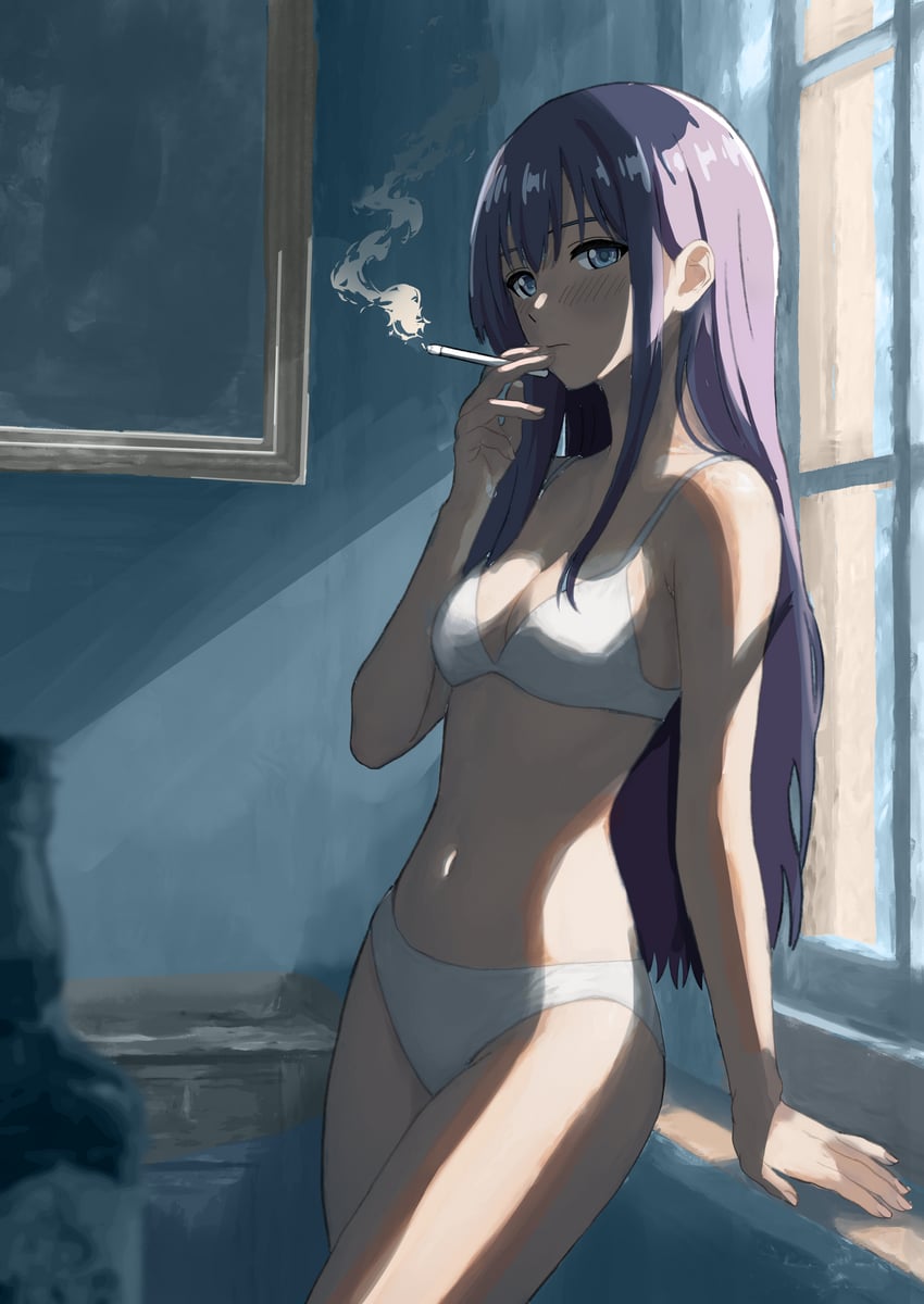 神稻牡丹：醉态如百合之花、郡上奏 1名女孩 蓝眼 蓝发 胸罩 乳房