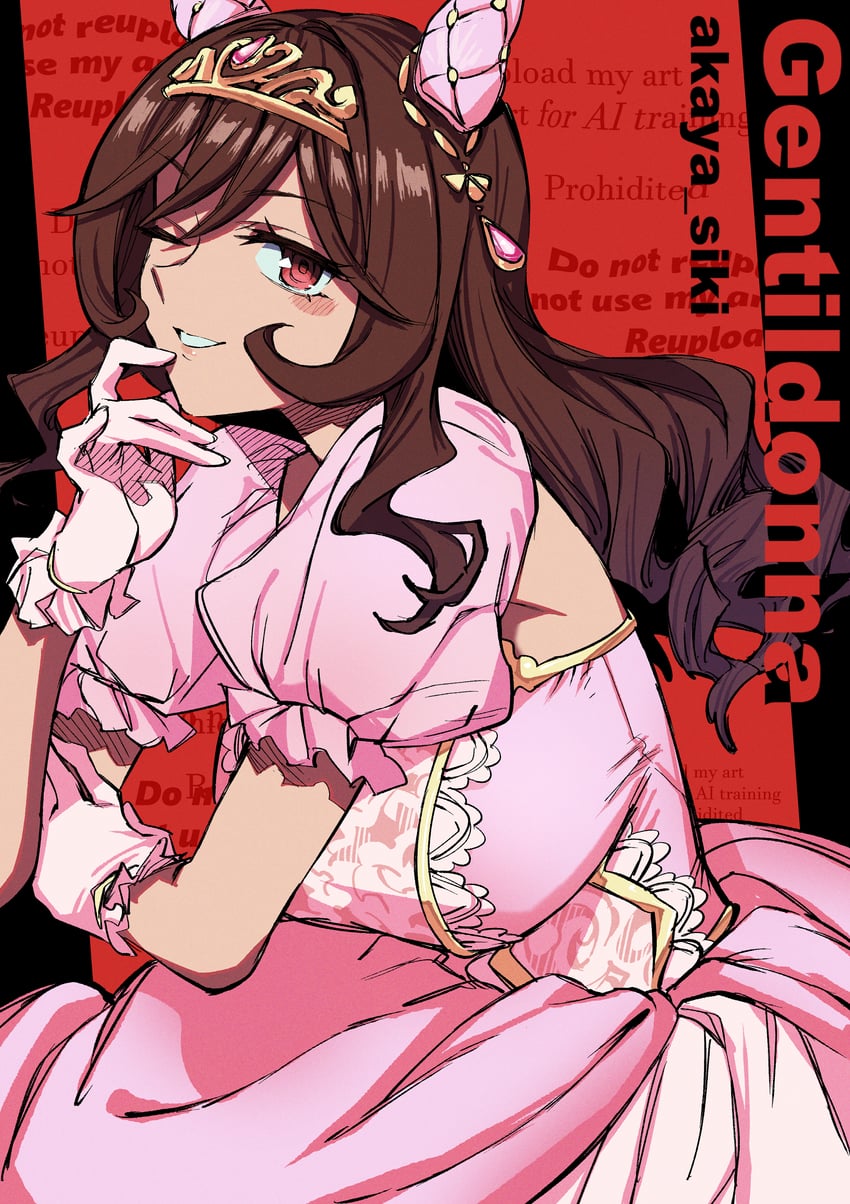 赛马娘、贵妇人 (La Dama Perfetta) (赛马娘)、贵妇人(赛马娘) 1名女孩 兽耳 乳房 棕发 连衣裙