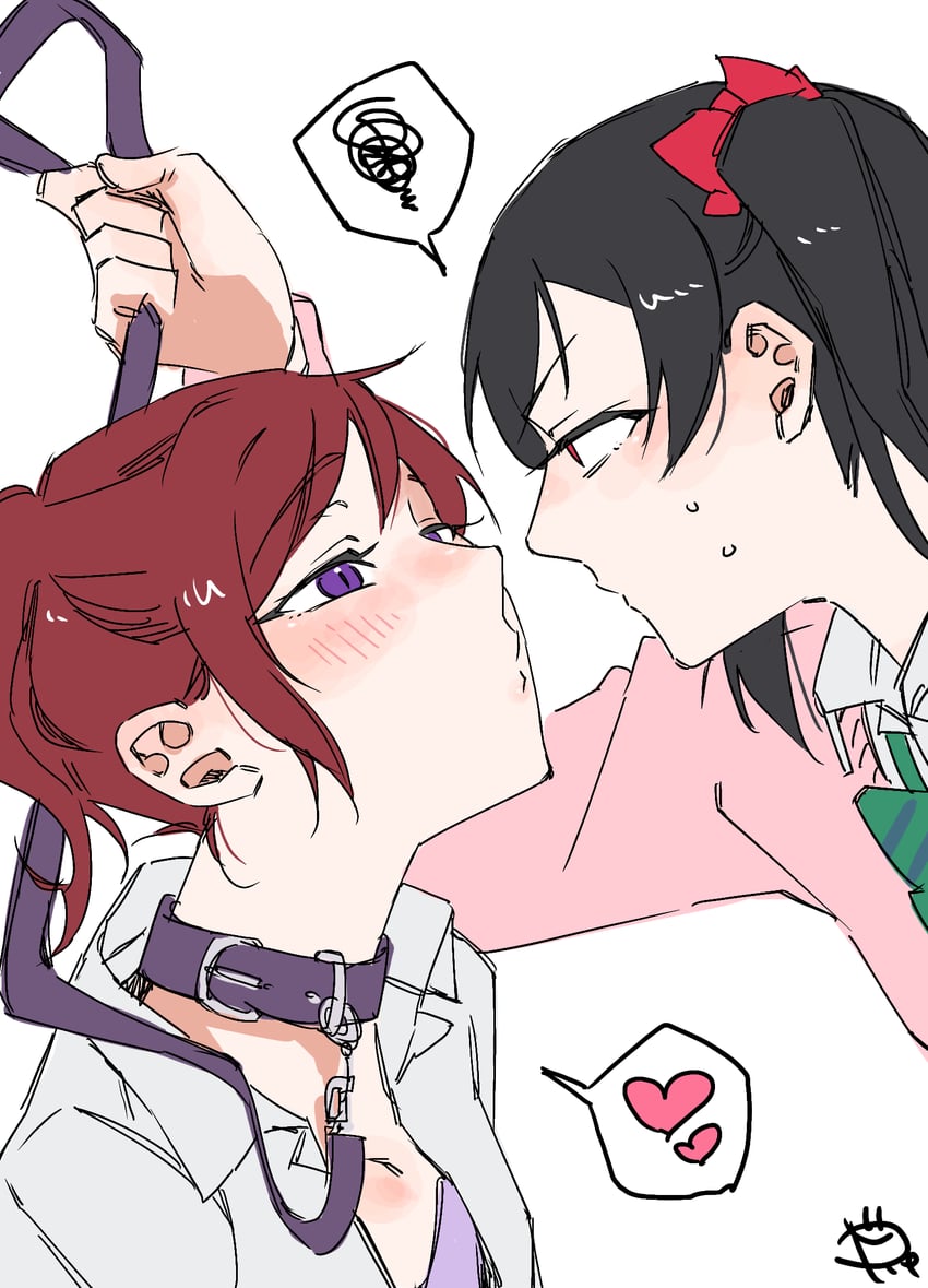 Love Live!、Love Live! 学园偶像祭、西木野真姬 2名女孩 黑发 脸红 蝴蝶结 开襟衫