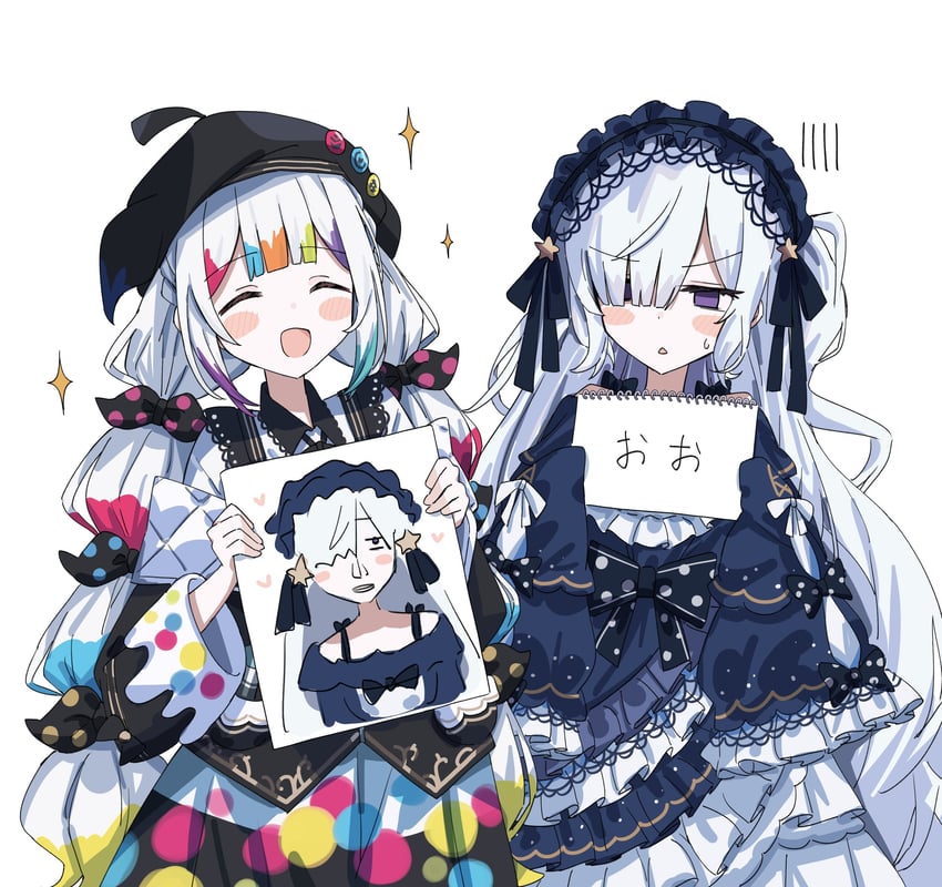 魔法少女的小镇审判、城崎露亚、夏目安安 2名女孩 露肩 贝雷帽 黑帽子 黑色夹克