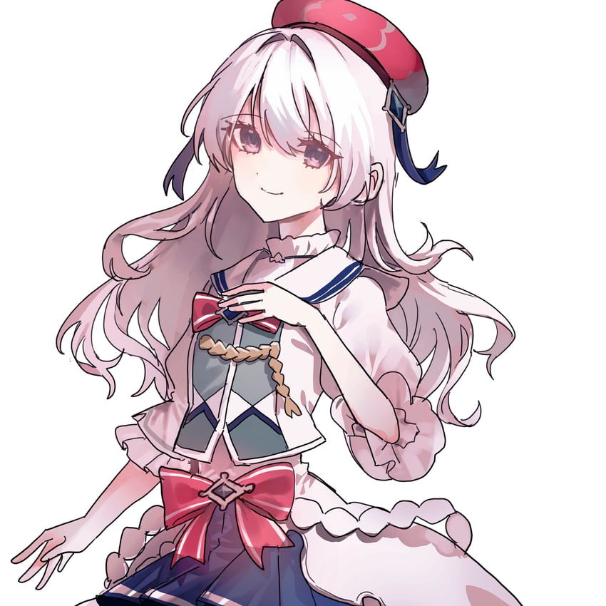 韵律源点 Arcaea、光 (Arcaea) 1名女孩 贝雷帽 蓝裙子 闭嘴 项圈