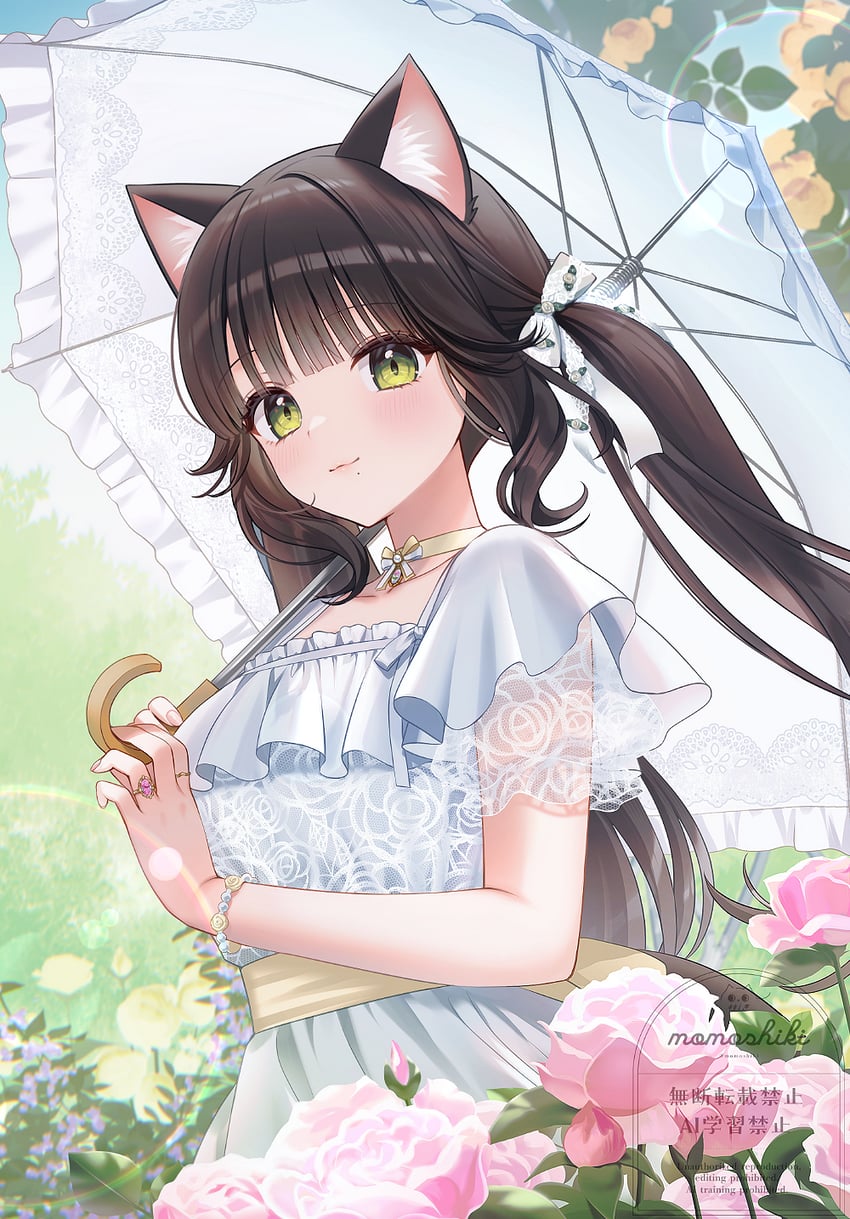 原创、misuzu (momoshiki tsubaki) 1名女孩 猫脸笑 兽耳毛 兽耳 蓝天