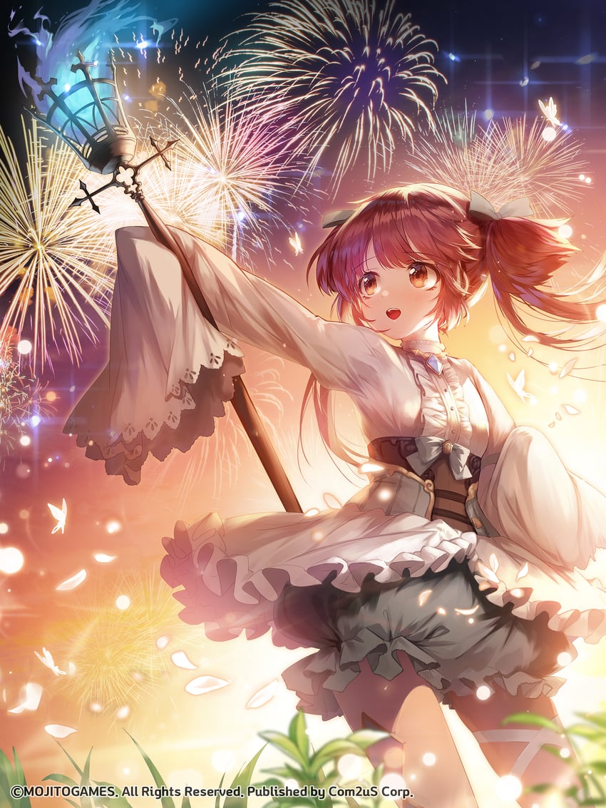 二次元插画 1名女孩 :D 烟花 动物 蝴蝶结