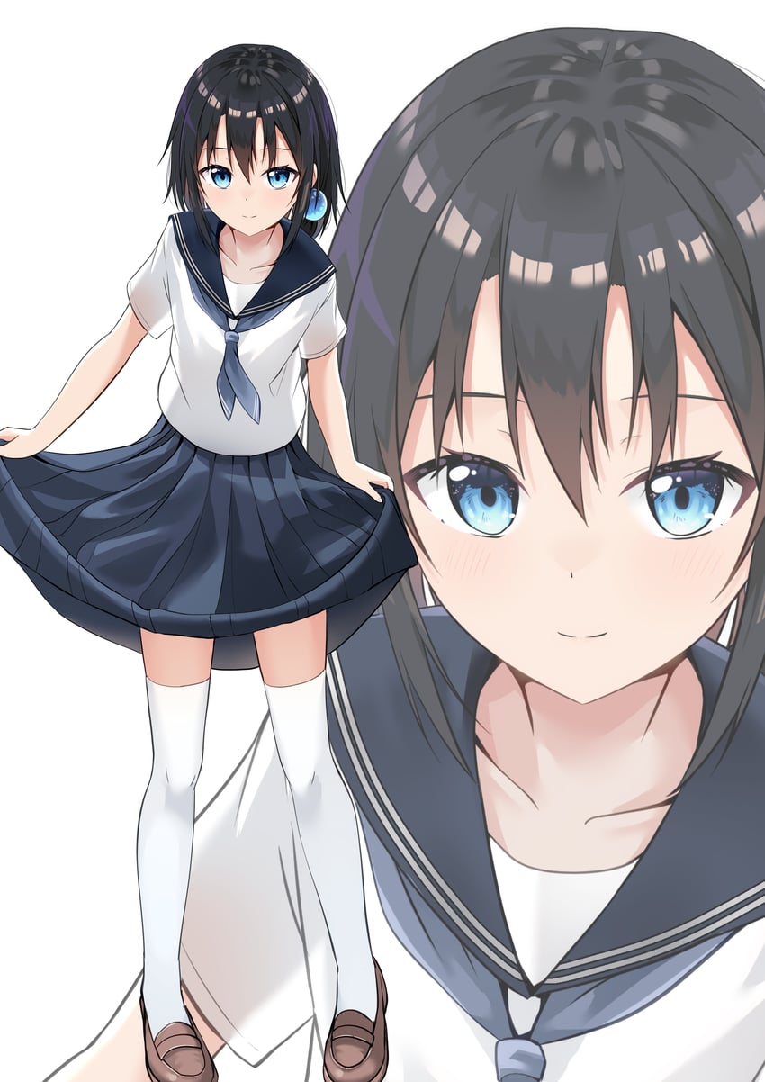 原创 1名女孩 黑发 蓝眼 蓝色领巾 蓝色水手领