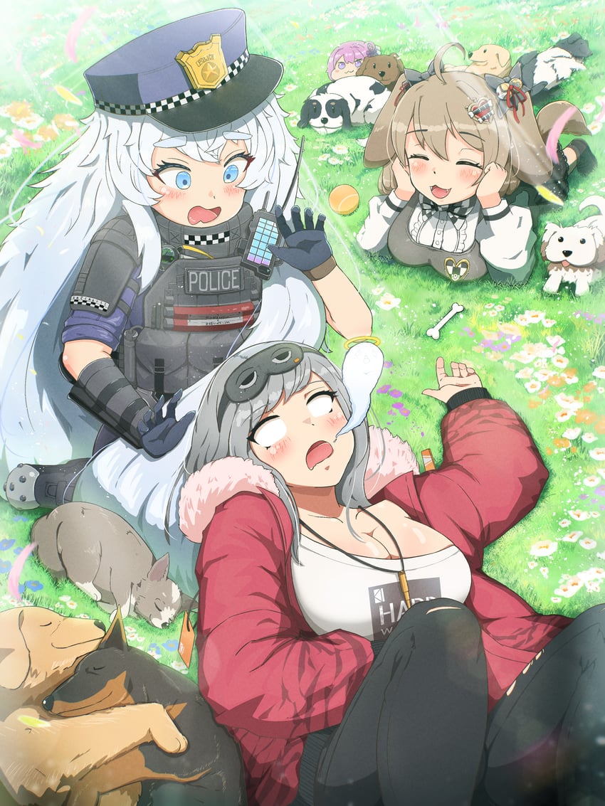 胜利女神：妮姬、饼干（胜利女神：妮姬）、多萝 (妮姬) 3人女子 呆毛 弹药袋 兽耳 球