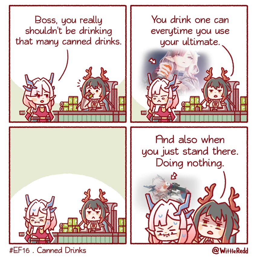 明日方舟、明日方舟：终末地、弥伏 (明日方舟) 2名女孩 四格漫画 Q版 漫画 杯子