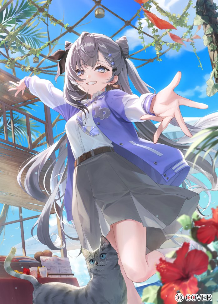 Hololive、Hololive Indonesia、薇丝提亚·泽塔 1名女孩 :D 腰带 黑色丝带 蓝天