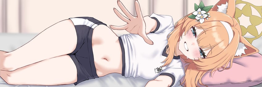 蔚蓝档案、伊落玛丽 (碧蓝档案)、玛丽 (体操服) 1名女孩 兽耳毛 兽耳 床 蓝眼