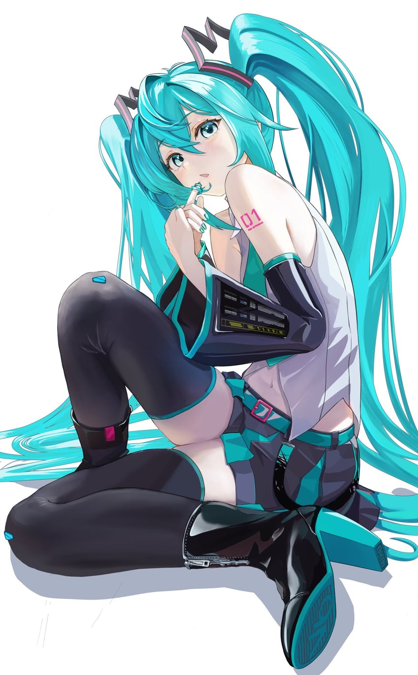 VOCALOID、初音未来、初音未来 (Vocaloid6) 1名女孩 水色腰带 水色瞳 水色发 水蓝色指甲