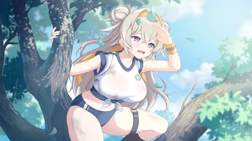 Muv-Luv、Muv-Luv Girls Garden、noelle arouet 1名女孩 蓝色布鲁玛 蓝天 乳房 棕发